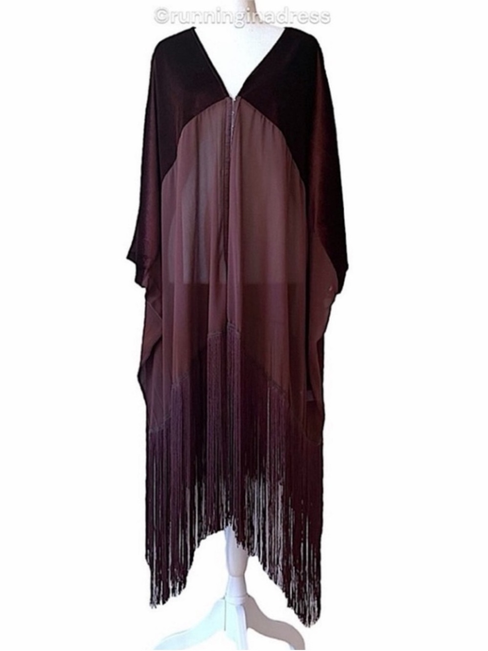 Free People Velvet Dreams Fringe Kimono Aubergine One Size OS Boho NWOT - Picture 7 of 15
